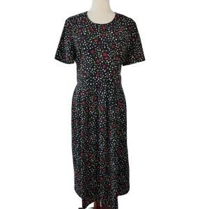 Michelle Harper Black White Red Floral Vintage Tie Waist Short Sleeve Dress 10